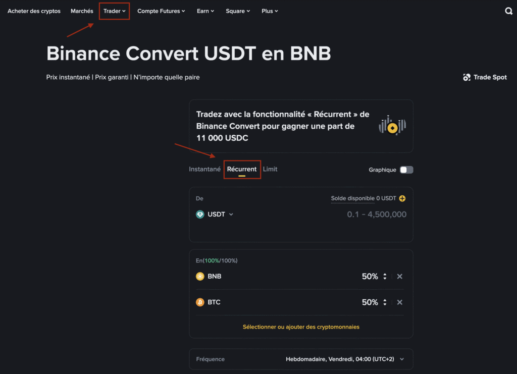 Image mettant en avant la fonction auto-invest de la plateforme crypto Binance.